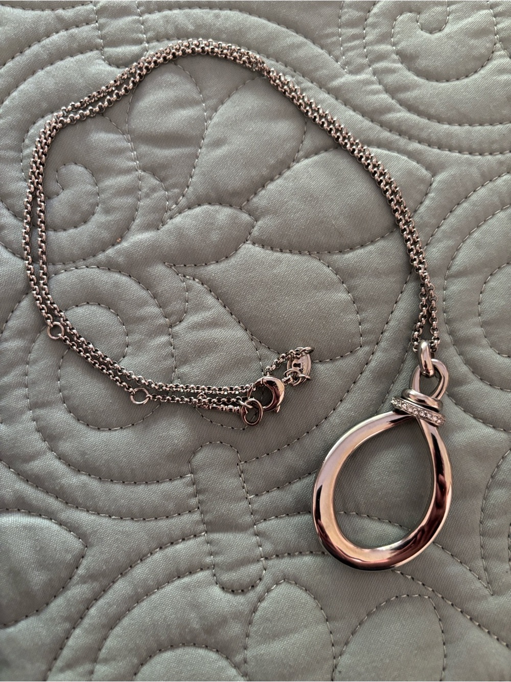 Fossil Silver-Tone Oval Pendant Necklace